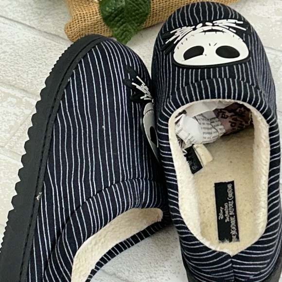 Disney Black and White Striped Jack Skellington Slippers - Picture 4 of 7